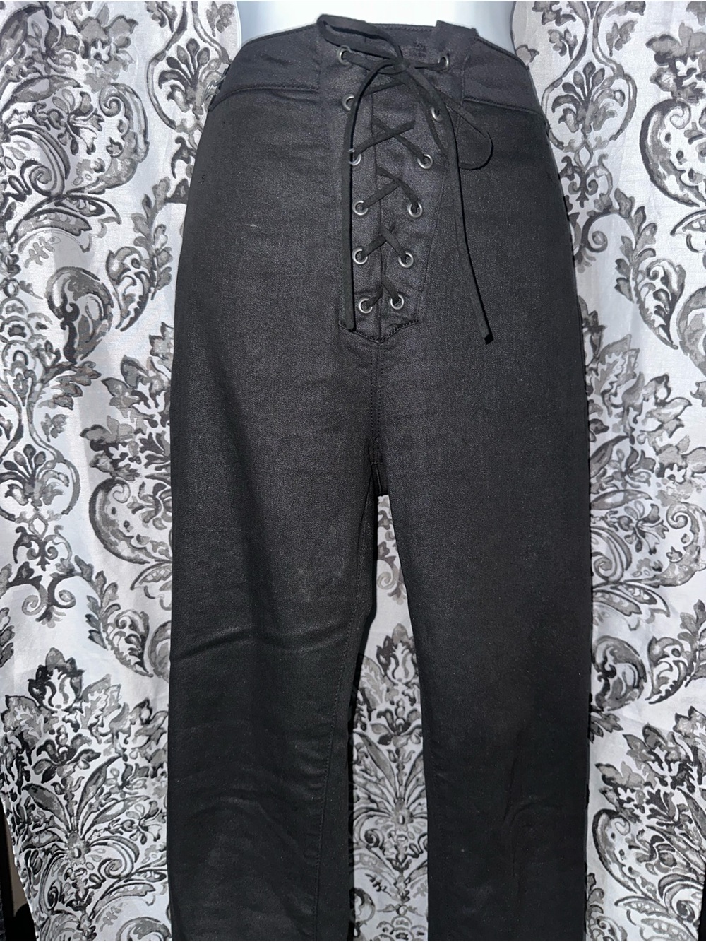 #72 High-Waist Lace-Up Black Chinos - Women
